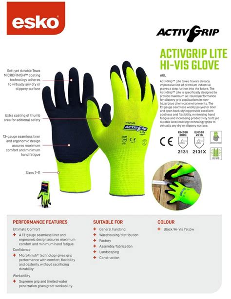 Esko TOWA Active Grip Lite HiViz Gloves 12 Pack