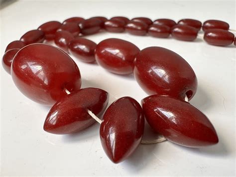 Antique Vintage Cherry Amber Bakelite Beads Necklace Gem