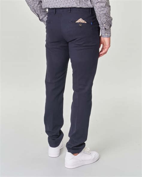 Pantalone Chino Skinny Blu In Cotone Stretch Micro Armatura