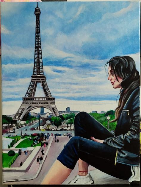 Cuadro acrílicos sobre lienzo pintura chica torre eiffel París