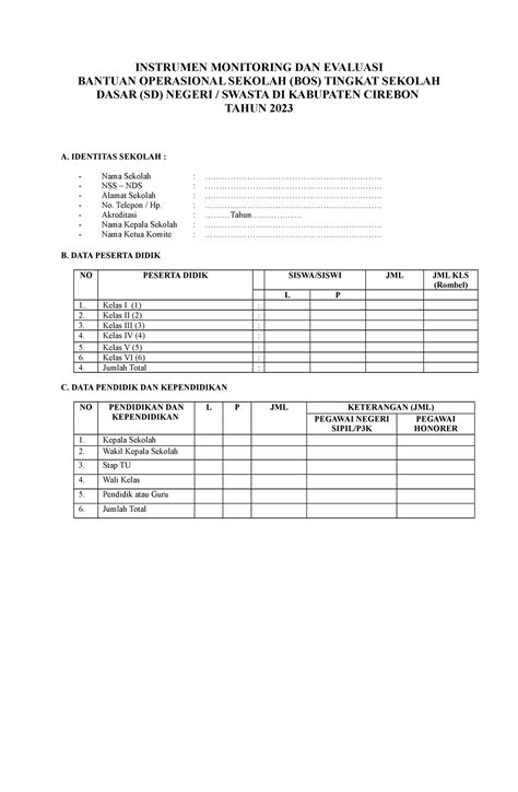 Instrumen Monev Bos Sd Instrumen Monitoring Dan Evaluasi Bantuan