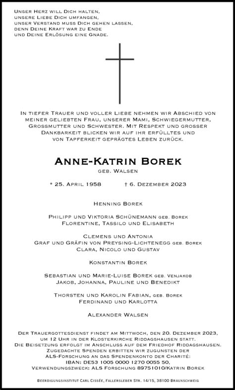 Traueranzeigen Von Anne Katrin Borek Trauer De