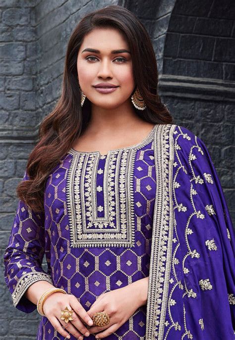 Buy Woven Art Silk Pakistani Suit In Purple Online Kgzt Utsav