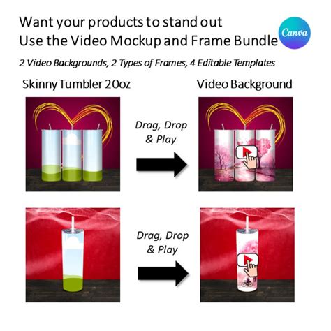 Skinny Tumbler Video Mockups Frames Bundle Video Background 20oz