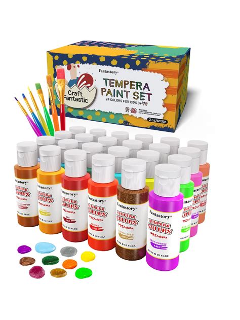 Fantastory Tempera Paint for Kids 24 Colors (2 oz Each) Washable ...