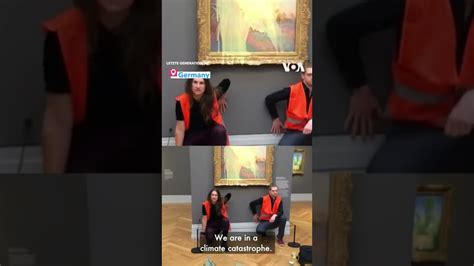 Climate Activists Throw Mashed Potatoes At Monet Painting Shorts YouTube