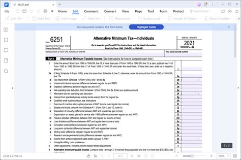 for How to Fill in IRS Form 6251