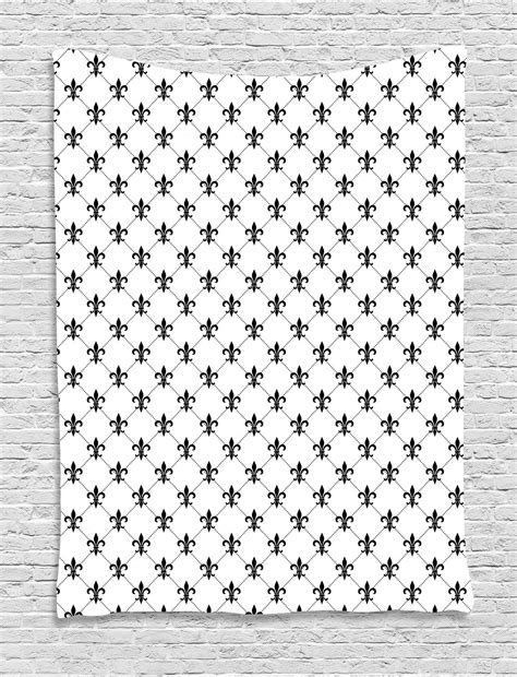 Fleur De Lis Tapestry Checkered Dotted Pattern With Monochrome