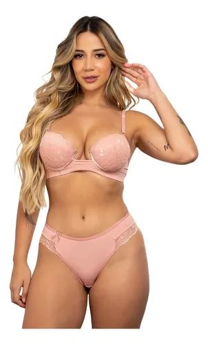 Kit Conjunto Lingerie Suti Decote Profundo Calcinha Renda