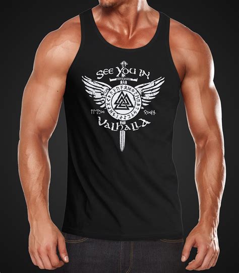 Herren Tank Top See You In Valhalla Schwert Runen Odin Vikings