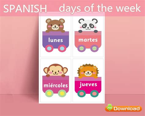 The Days of the Week Flashcards Spanish Printable Kids Cards - Etsy