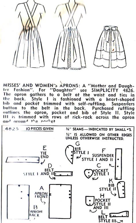 1940s Apron Pattern Simplicity 4825 Heart Shaped Ruffled Full Etsy