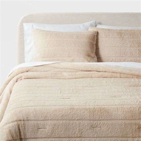 Pc Full Queen Channel Luxe Faux Fur Comforter And Sham Set Khaki