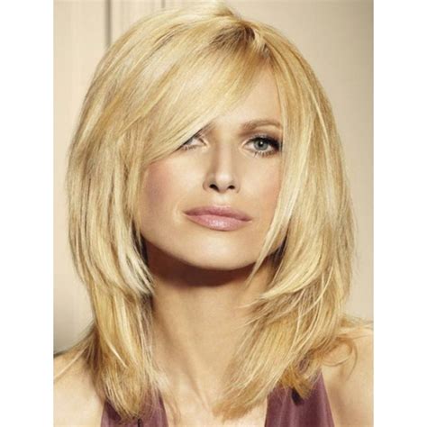 Plain Layered Straight Lace Front Human Hair Wig With Side Bangs Long