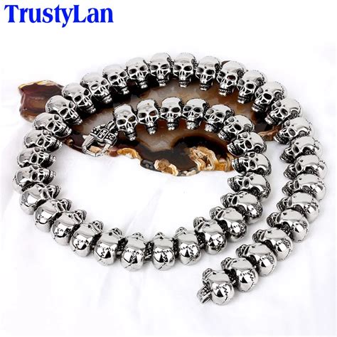 Trustylan Cool Gothic Male Necklaces Vintage Full Skull Skeleton Necklace For Men Long Design