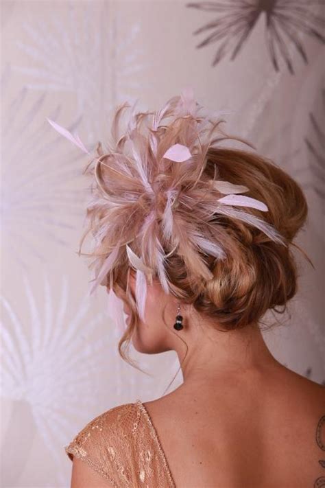 Taupe Nude Satin And Feathers With Baby Pink Highlights Small Feather Fascinator Hat Abbie