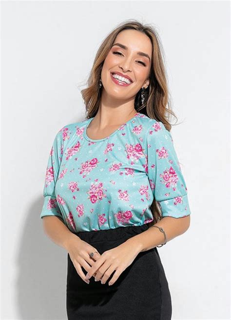 Blusa Manga Floral Verde Moda Evang Lica Queima De Estoque