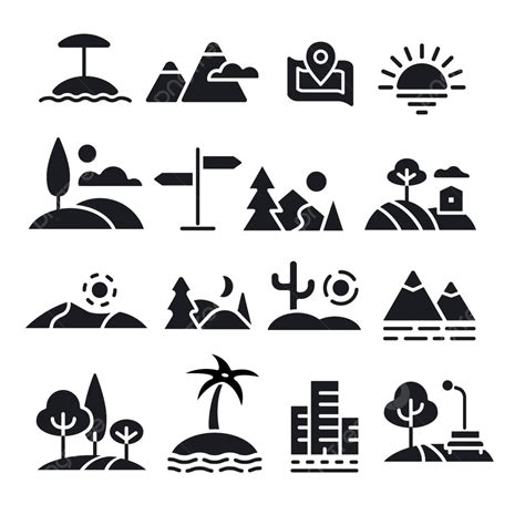 Conjunto De Iconos De Paisajes Símbolo De árbol Al Aire Libre Vector Png árbol Símbolo