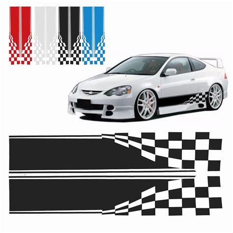 2x Checkered Flag Auto Waterproof Racing Stripe Graphic Stickers Auto Car Body Side Door Vinyl