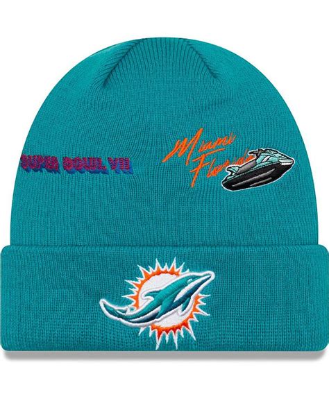 New Era Mens Aqua Miami Dolphins Super Bowl Vii City Transit Cuffed Knit Hat Macys