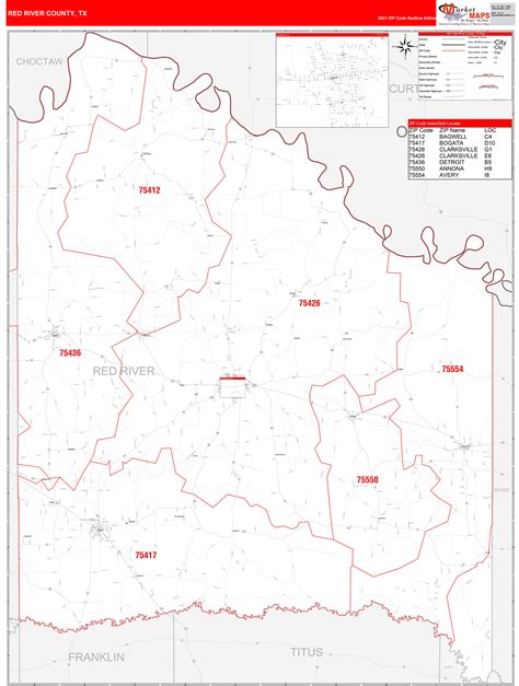 Red River County, TX Zip Code Wall Map Red Line Style by MarketMAPS ...