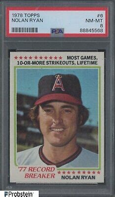 1978 Topps 6 Nolan Ryan California Angels HOF PSA 8 NM MT EBay