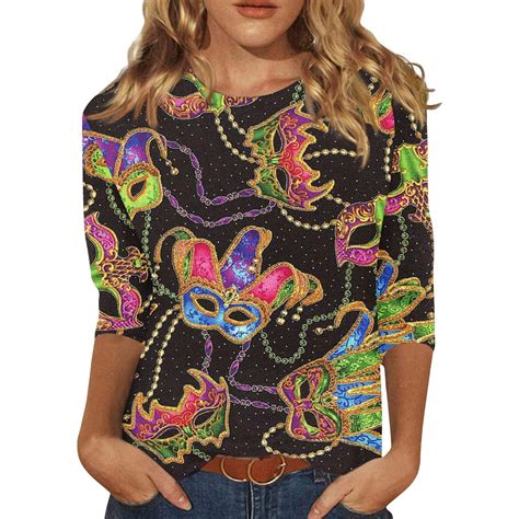 Tqwqt Mardi Gras Shirt For Women Carnival Themed Outfit Party Mask