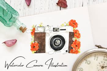 Camera With Watercolor Poppy Flowers Clipart By Aneta Design TPT