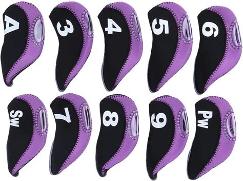 Liukouu Golf Club Iron Head Covers Set 10pcs Neoprene Head Cover Black Purple