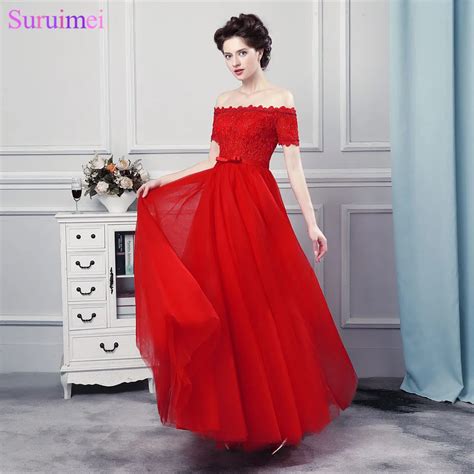 Off The Shoulder Red Prom Dresses Strapless Lace Applique Corset Lace