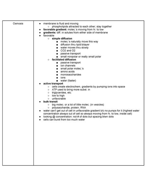 Osmosis In Class Lecture Notes 2 Osmosis Membrane Is Fluid And