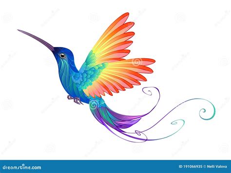 Bright Rainbow Hummingbird On White Background Stock Vector