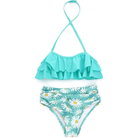 Mo Finance Xunyu Girls Swimsuit Falbala High Waisted Bathing Suit Halter Neck Bikini