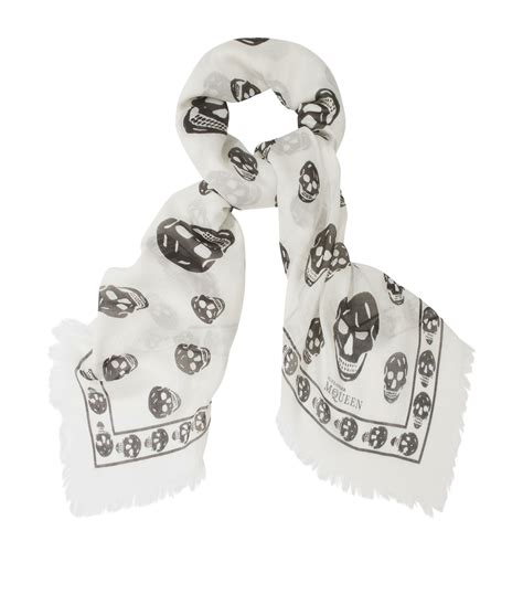 Alexander McQueen Ivory Skull Print Scarf Harrods UK