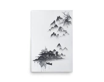 PRINTABLE Chinese Ink Painting Mountains and River Landscape Wall Art Chinese Art Digital ...