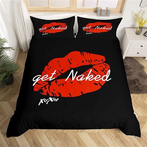 Amazon Sexy Red Lips Bedding Set Get Naked Comforter Cover For Couple Lover Men Women Funny