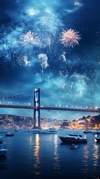 Premium Photo | Fireworks over the bay and bay bridge