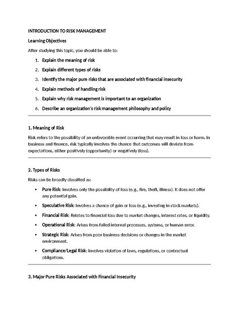 Introduction to Risk Management: Key Concepts and Strategies - Studocu