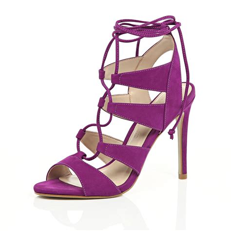 River Island Fuschia Pink Suede Caged Lace Up Heels in Pink (fuschia ...