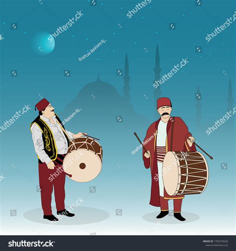 Ramadan Drummers Drum Ramadan Ramazan Davulcusu Stock Vector Royalty