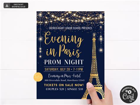 A Night in Paris Prom Flyer, School Dance Flyer Digital Invite, an