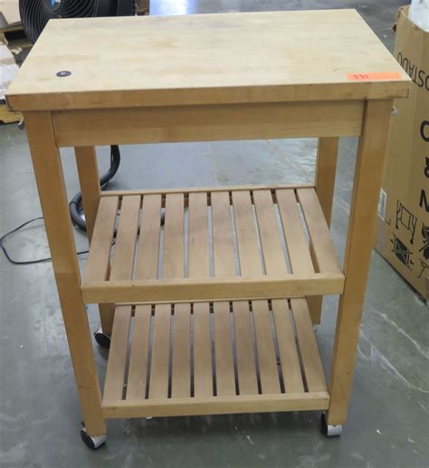 Rolling Wooden Butcher Block Stand W 2 Shelves 26 X 17 X 36 H