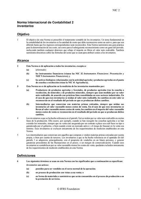 Nic Inventarios Norma Internacional De Contabilidad Inventarios