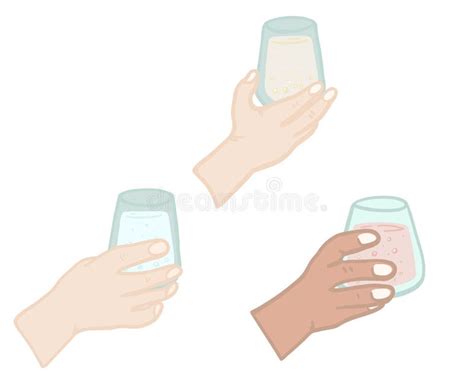 Hands Holding Wines Sparkling Water Flat Design Set Stock Vector