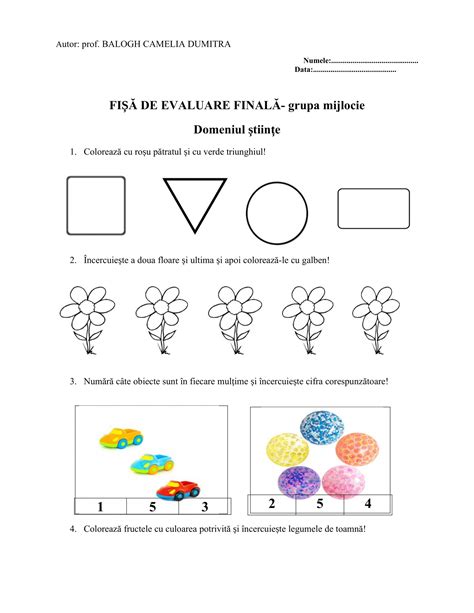 AcademiaABC Fișă de evaluare Grupa mijlocie Domeniul Științe