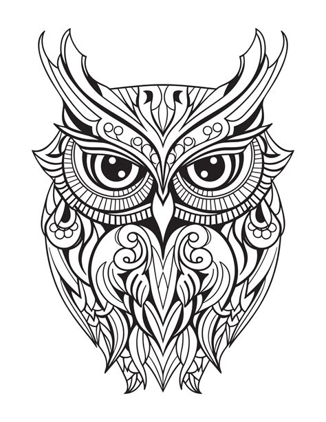 Owl bird coloring book for adults vector, digital mandala illustration ...