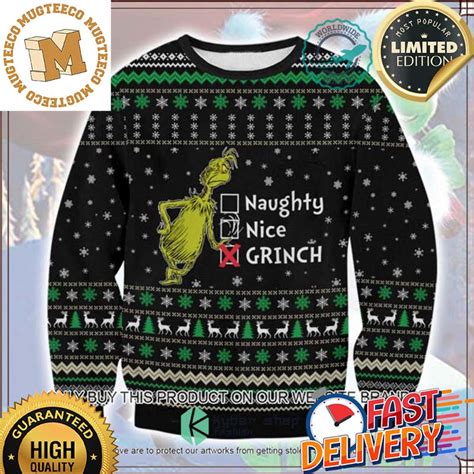 Naughty Nice Grinch Christmas Mode 2023 Holiday Gift Ugly Christmas ...