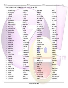 internet sites terms alphabetical order worksheet tpt