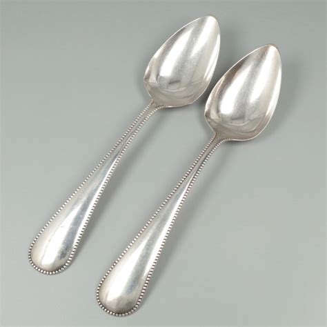 Vegetable Serving Spoon Pearl Edge 2 833 Silver J M Van