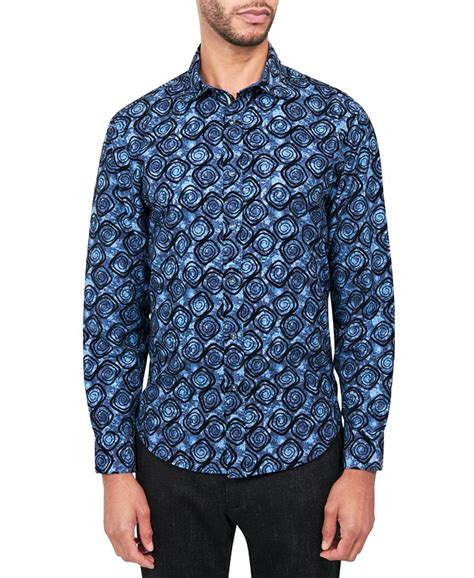 Society Of Threads Mens Regular Fit Moisture Wicking Floral Flocked